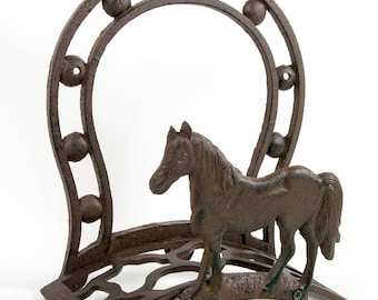 Hose Holder Cast Iron Horse Decorative Horseshoe Reel Hanger Antique Rust