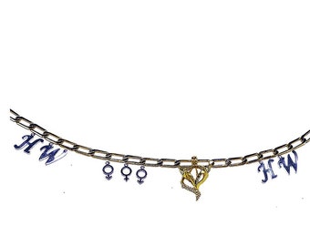 Gorgeous Hotwife Anklet with MFM symbol, vixen symbol, HW lettering, swinger, hotwife, MFM Gold Anklet with Silver and Gold Charms