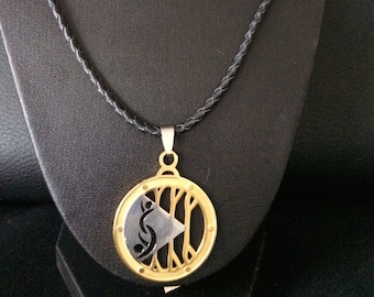 Black Braided Leather Swinger Necklace with Lifestyle Pendant