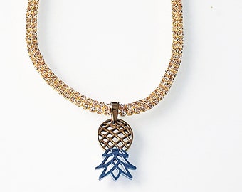 Gorgeous Gold Crystal Necklace with Upside Down Pineapple Charm, Pineapple symbol, Open marriage, Upside Down Pineapple