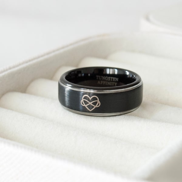 Polyamory Ring, Polyamroy Symbol Black Ring Silver Band, Tungsten, Open Marriage, Non Monogamy, Poly Ring, Poly Symbol, Poly Jewelry,