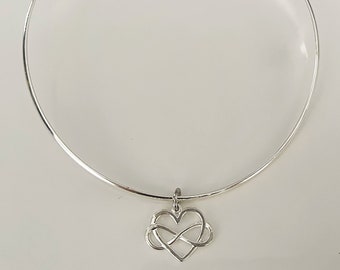 Silver Choker Necklace with Polyamory Symbol; Heart and Infinitiy Symbol