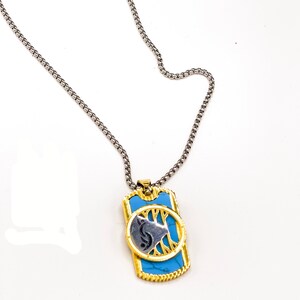 Blue and Gold Dog Tag Swinger Symbol Necklace Swinger Pendant, Open marriage, hotwife, cuckold, upside down pineapple, polyamory image 2