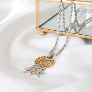 Upside Down Pineapple Necklace: Stainless Steel Swinger Pendant