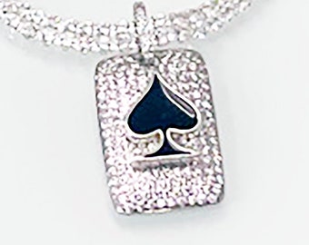 Sparkling Queen of Spade Crystal Charm, QOS Dog Tag