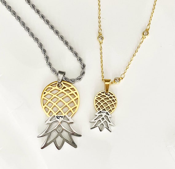 Upside Down Pineapple Pendant - Pineapple Necklace, Lifestyle Swinger Pineapples 16 Inches / 14K Rose & White Gold
