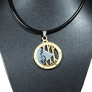 Black Leather Choker Necklace: Stainless Steel Swinger Symbol Pendant
