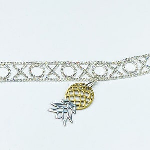 Sparkling Crystal XO Choker Lifestyle Necklace Upside Down Pineapple Charm
