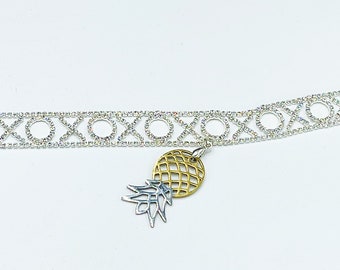 Sparkling Crystal XO Choker Lifestyle Necklace Upside Down Pineapple Charm