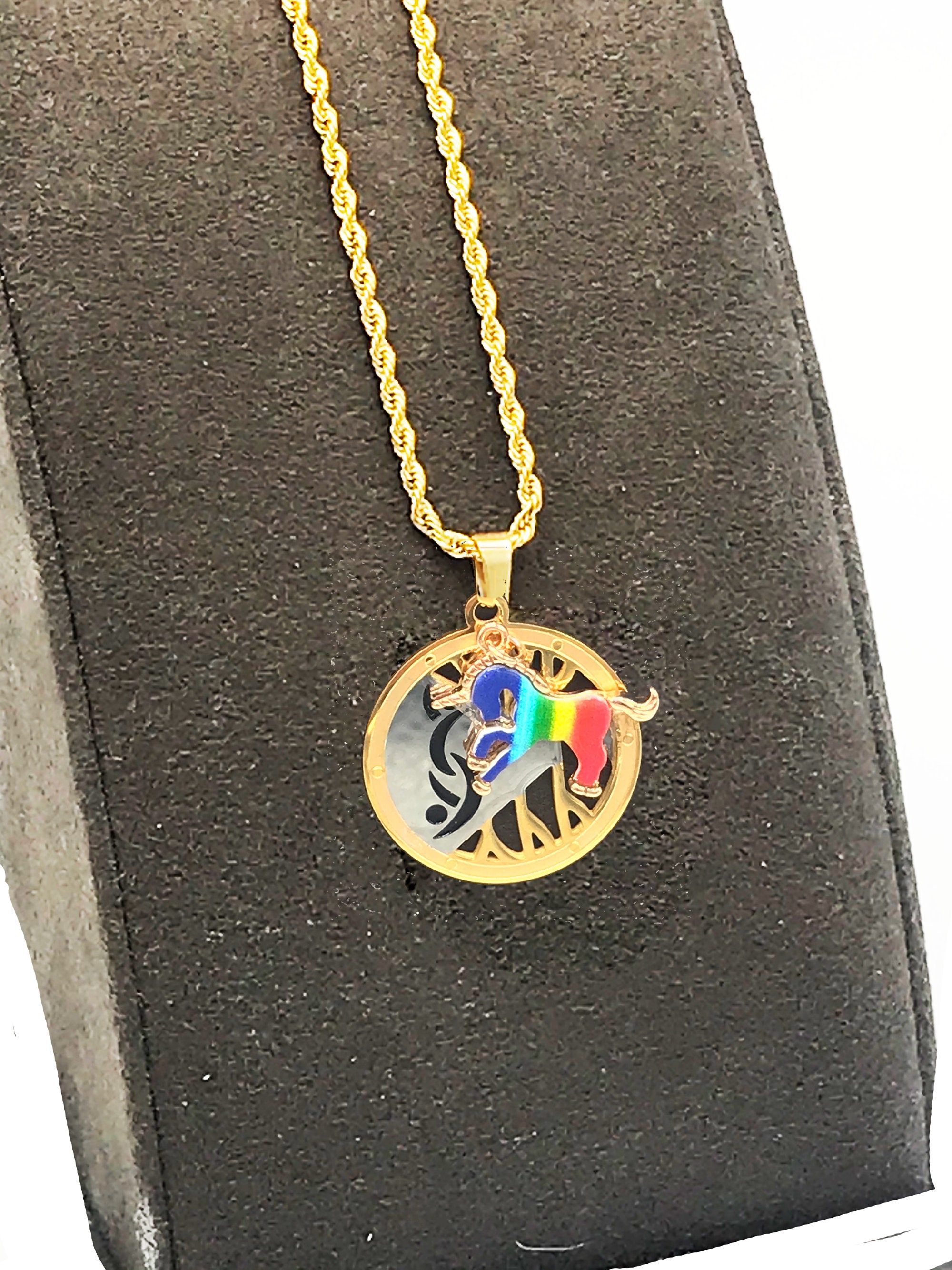 Rainbow Unicorn Swinger Symbol Pendant Necklace