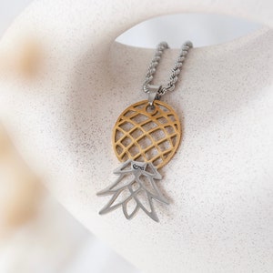 Upside Down Pineapple Necklace: Stainless Steel Swinger Pendant