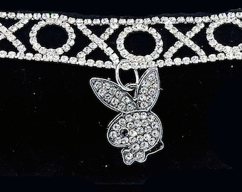 Sparkling Crystal Choker with Playboy Bunny Charm, hotwife, playgirl, swinger, playboy charm, open relationship. Sexy jewelry