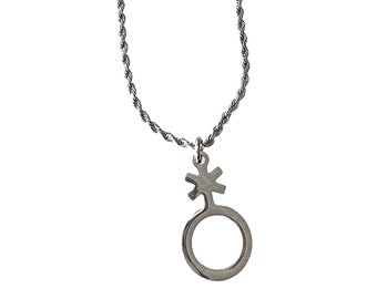 Non-binary charm non-binary symbol Stainless steel pendant necklace 1" by .65"