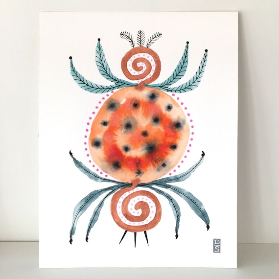 Quirky Unique Wall Decor Watercolour Painting Weird Art Whimsical Art
