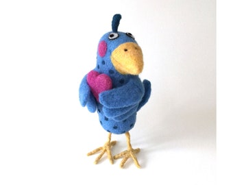 Needle Felted Love Bird, Wool Art, Soft Sculpture, Lovebird, Bluebird