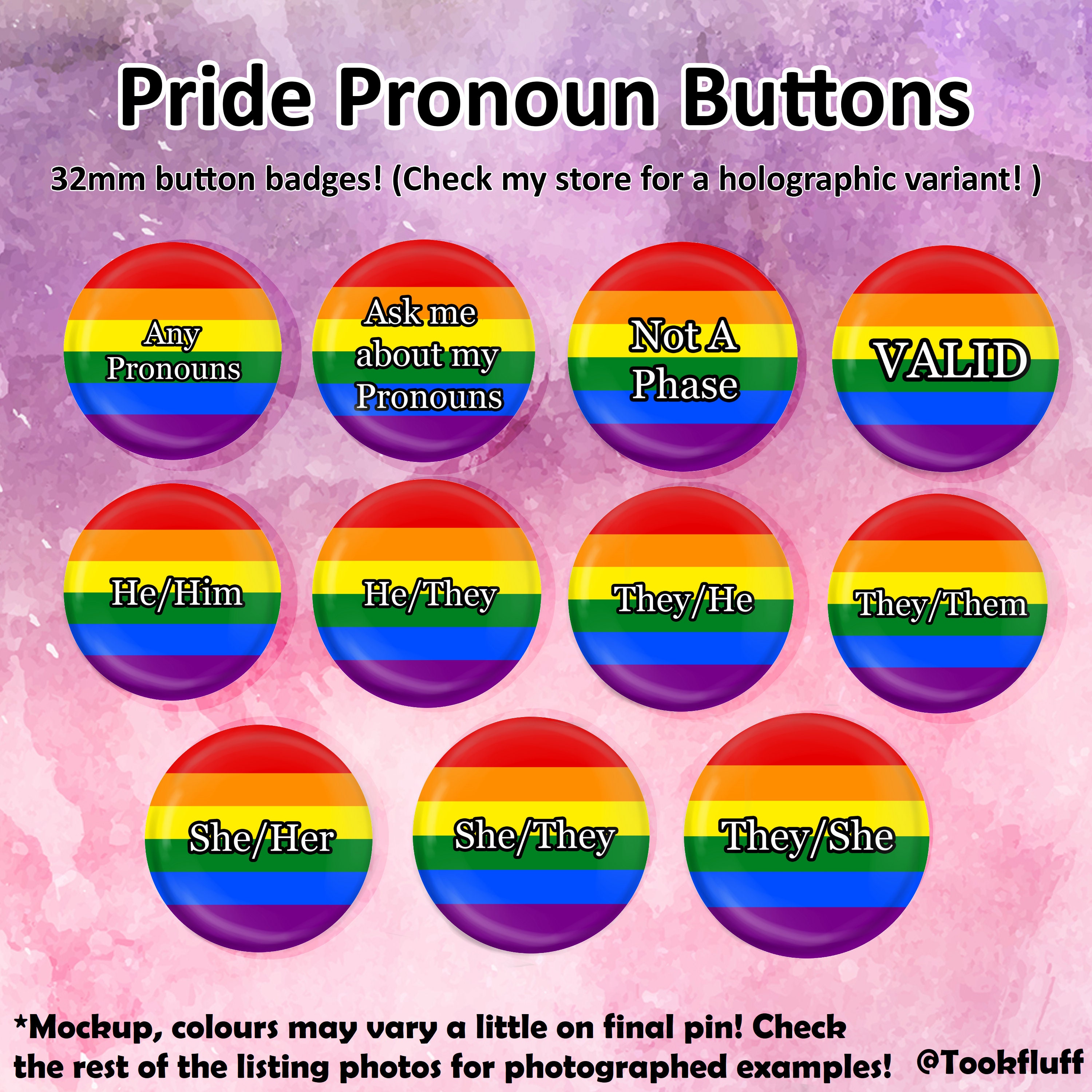 Pride Flag And Pronouns 32mm Butttons Lgbt Lesbian Gay Etsy 