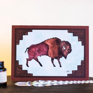 Bison Karten 13x18 (3er Set) innen leer mit weißen Umschlägen, aus Original handgefertigten Aquarellgemälden des Künstlers EK