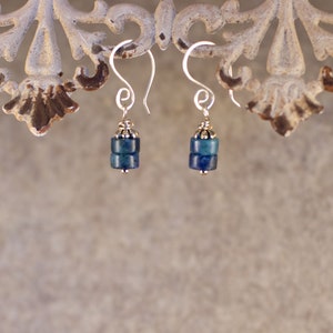 Puede incluir: Un par de pendientes de plata con cuentas de piedras preciosas azules. Los pendientes tienen un diseño sencillo y son perfectos para el uso diario.