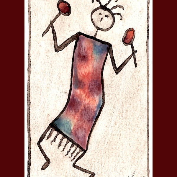Ancient Dancers 5x7 Cards (Set of 4), Blank Inside with White Envelopes, created from Original Handmade Watercolor Paintings by Artist EK