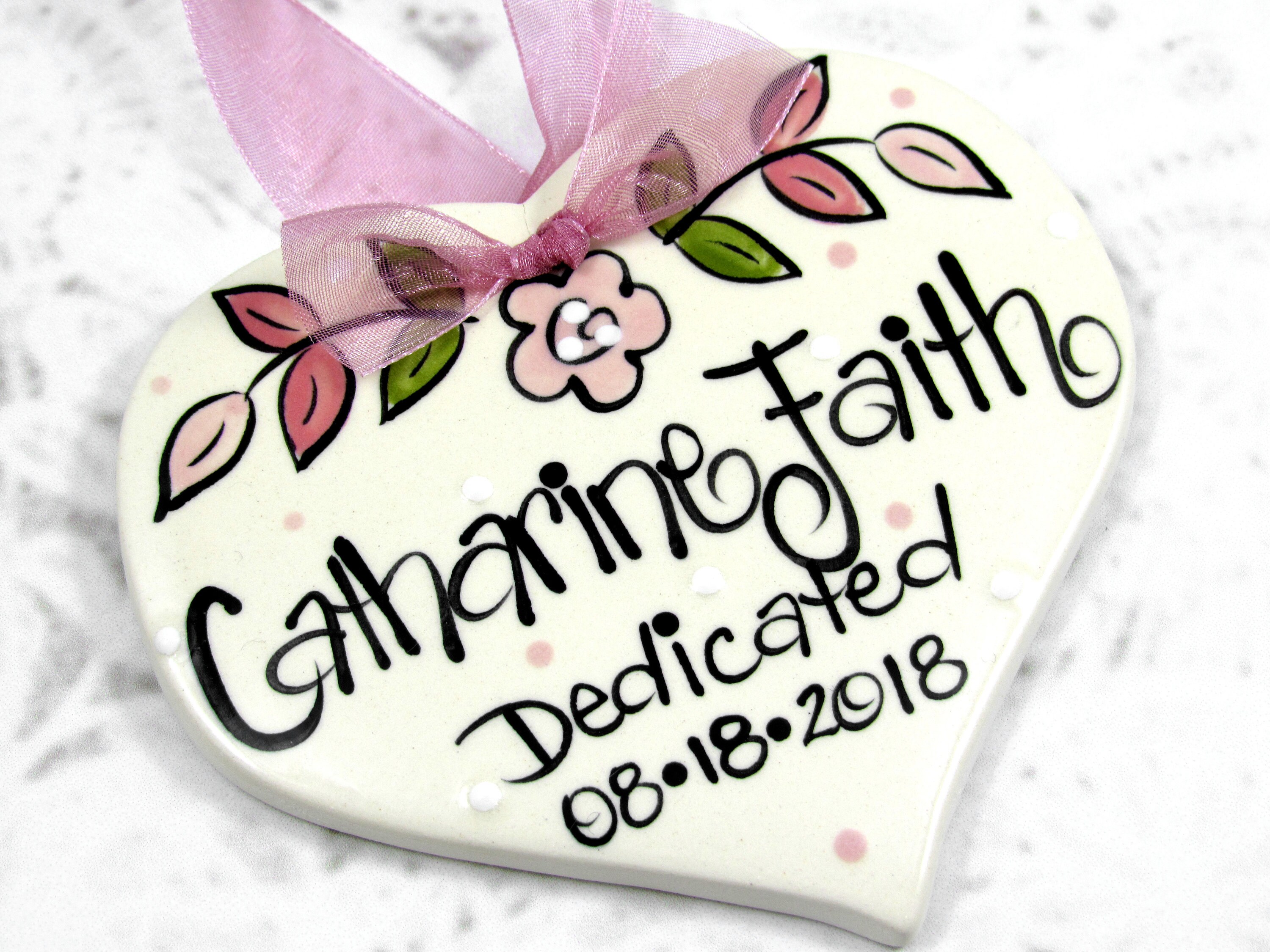 Baby Dedication Gifts // Personalized Heart Ornament in Pink Etsy