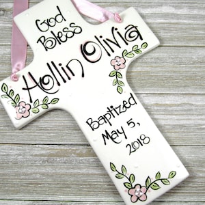Large Personalized Baptism Cross for Girls in Pink and Green