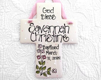 Personalized Baptism Cross for Girls in Pink Baptism Gifts