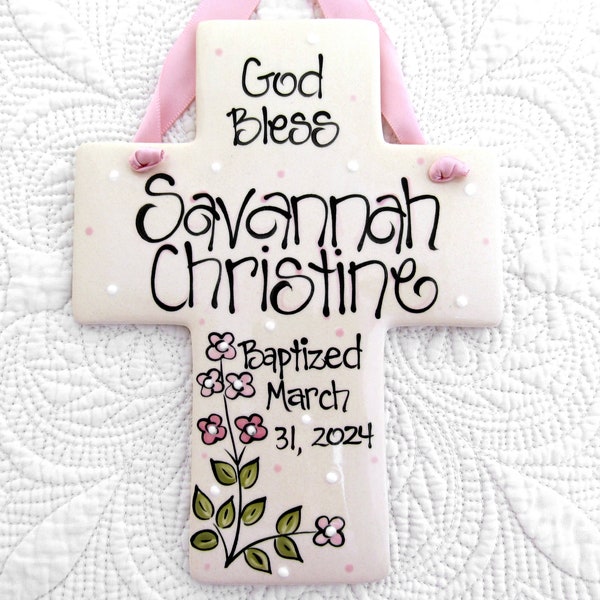 Personalized Baptism Cross for Girls in Pink Baptism Gifts