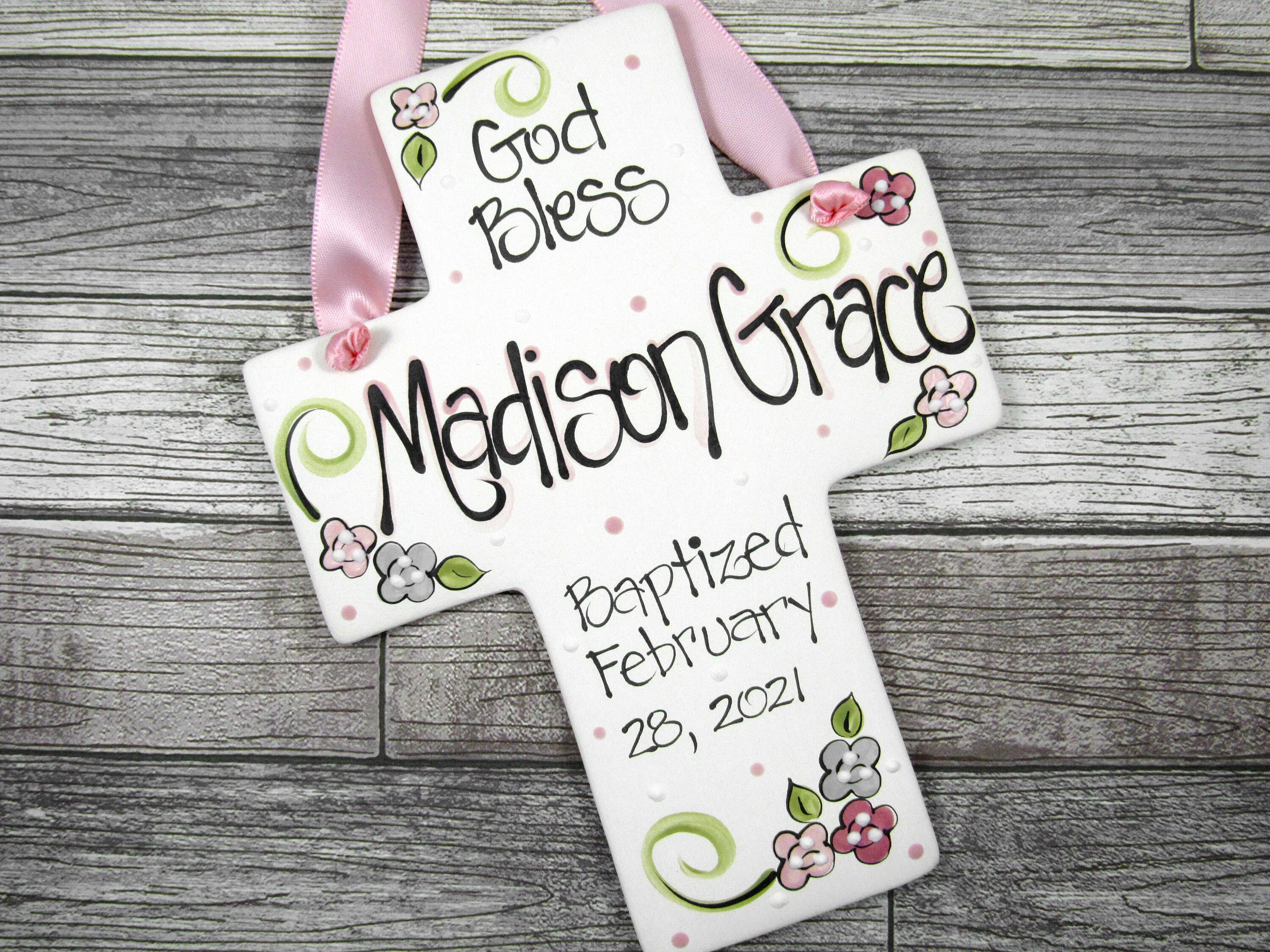 Personalized Baptism Cross for Girls in Pink and Gray Etsy