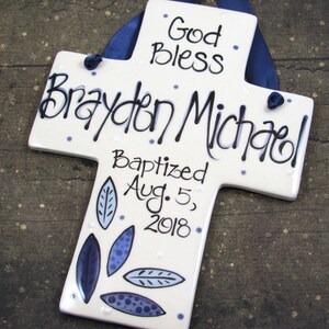 Personalized Baptism Cross for Boys in Blue