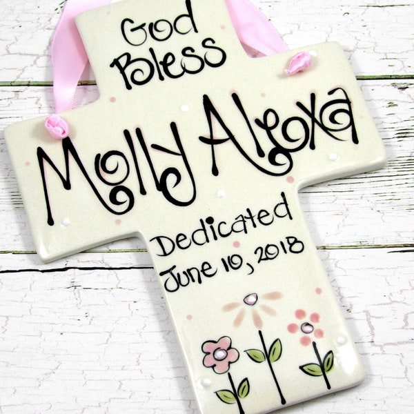 Personalized Baby Dedication Cross for Girls in Pink