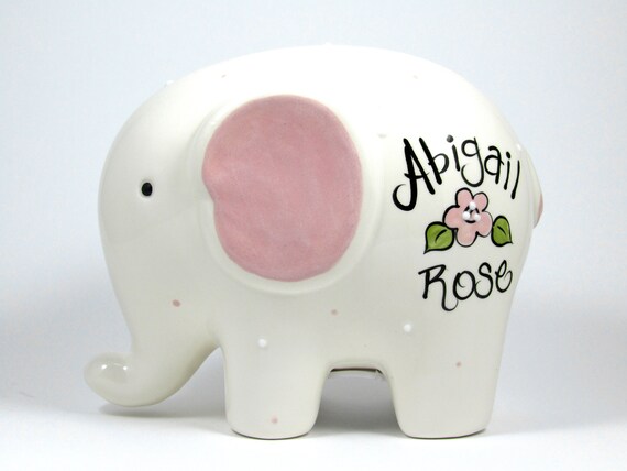 Personalized Piggy Bank With Flower Elephant Bank - 