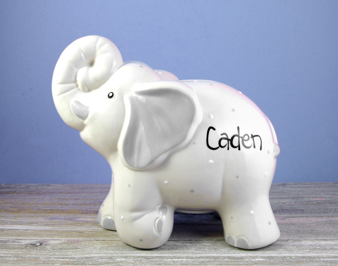 Personalized Piggy Bank // Elephant Piggy Bank in Light Gray Etsy