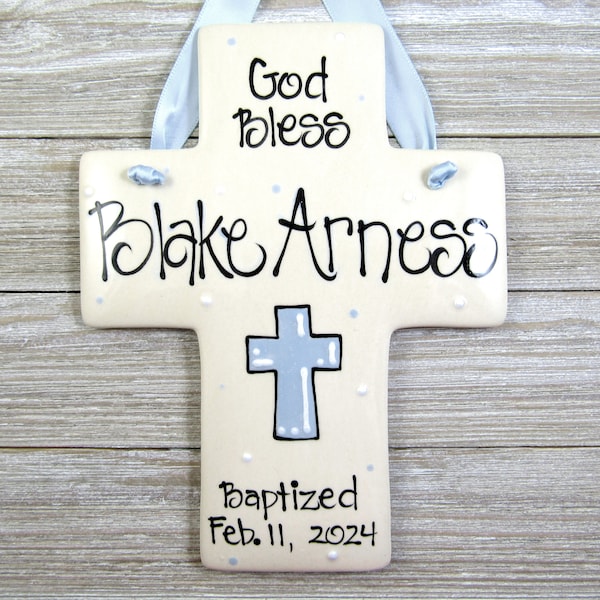 Baptism Cross Personalized for Boys in Blue Baptism Gifts