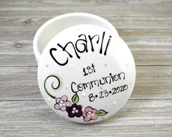 Personalized First Communion Gifts in Plum and Pink // Jewelry Box for Girls