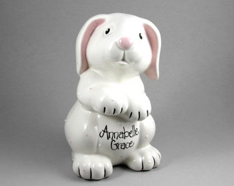 Personalized Piggy Bank // Bunny Rabbit Piggy Bank in Pink for Girls