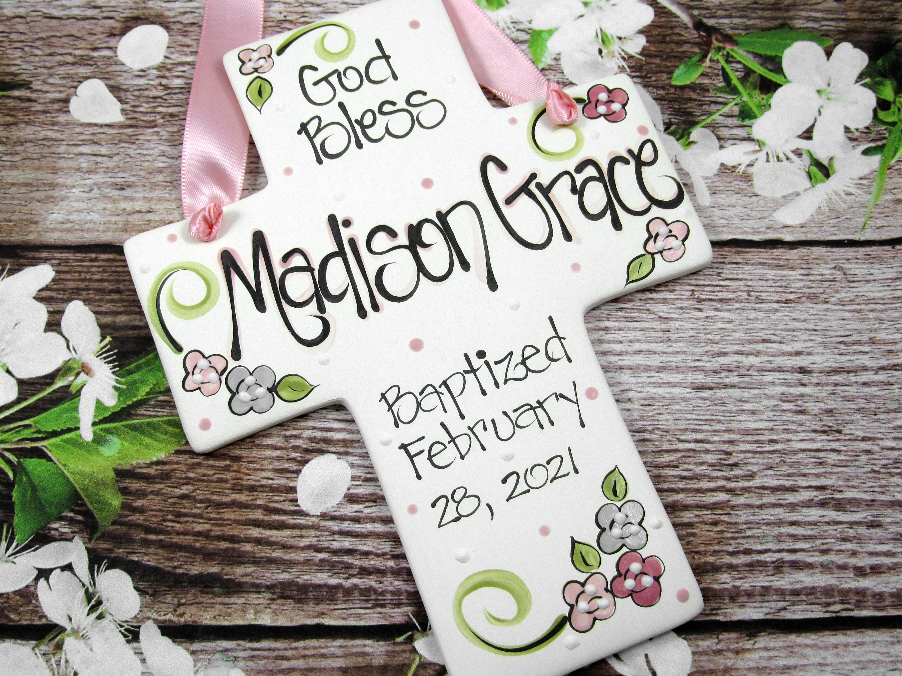Personalized Baptism Cross for Girls in Pink and Gray Etsy