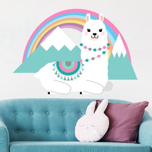 Llama Wall Decal Pastel Rainbow Vinyl Sticker Alpaca Llama Custom Decals Mountains Llama Nursery Bedroom Animal Above Crib Decoration NS2119