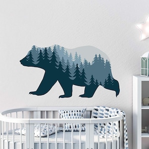 Bear Wall Stickers. Woodland Animal Wall Decal. Bear Wall Mural. Pine Tree Wall Decal. Woodland Nursery Themed Bedroom Decor NS2151