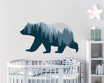 Bear Wall Stickers. Woodland Animal Wall Decal. Bear Wall Mural. Pine Tree Wall Decal. Woodland Nursery Themed Bedroom Decor NS2151