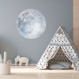 Moon Watercolor Wall Decal. Moon Nursery Wall Sticker. Space Themed Decor. Kids Room Wall Decals. Moon Wall Mural. Peel and Stick NS2086