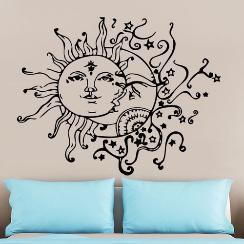 Sun and Moon Vinyl Wall Decal Bedroom Sun Moon Stars Wall | Etsy