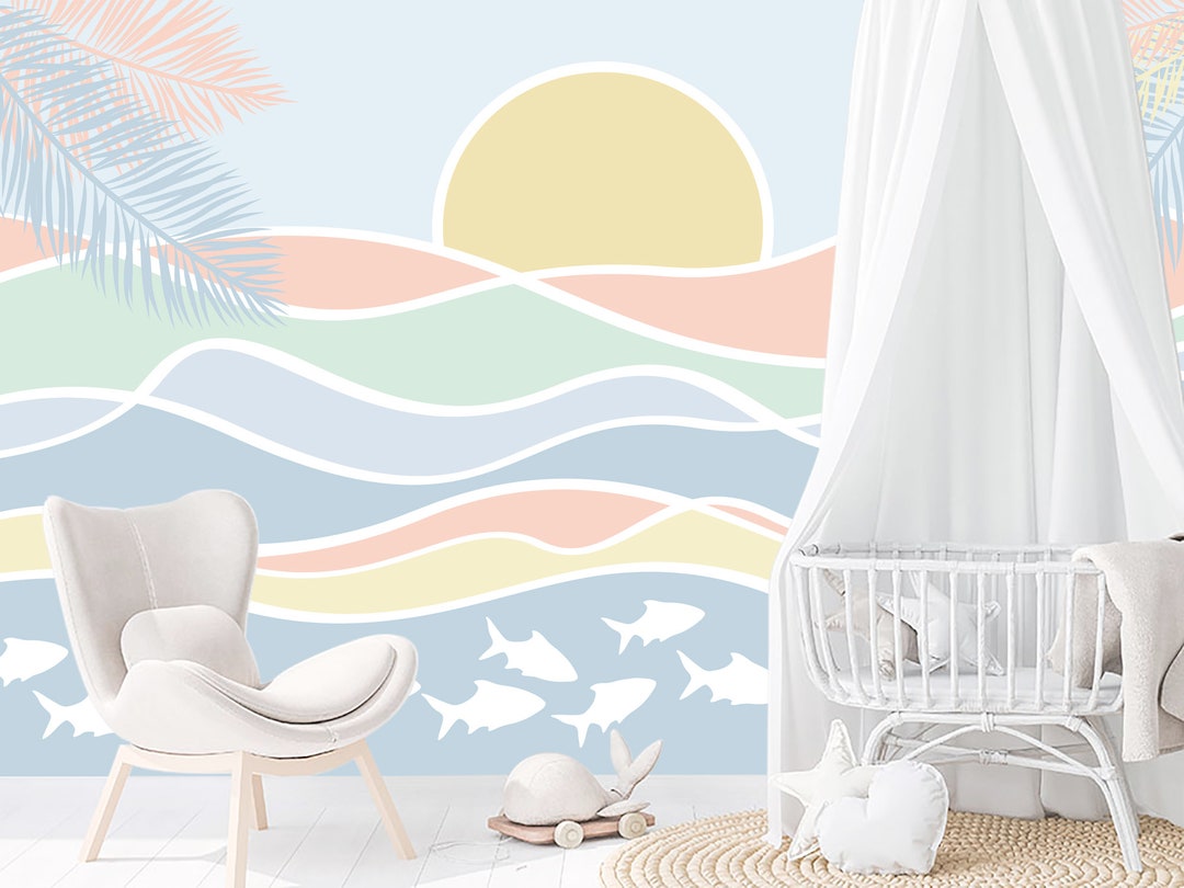 Pastel Nautical Wallpaper for Baby Kids Room Removable, Coastal