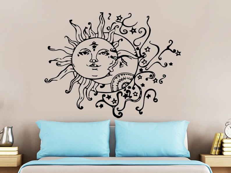 Wall Decal Sun Moon Crescent Dual Ethnic Stars Night Symbol Etsy