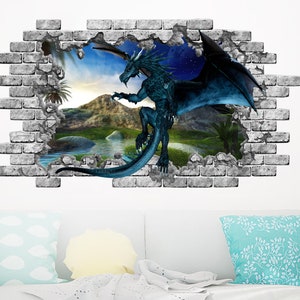 Dragon Wall Decal. Hole in the 3d Effect Wall Sticker. Dragon Wall Mural. Dragon Removable Vinyl Sticker. Dragon Bedroom Decor NS2136