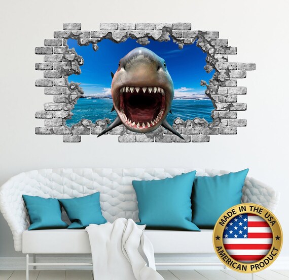 Shark Wall Stickers Hole In The Decal 3d