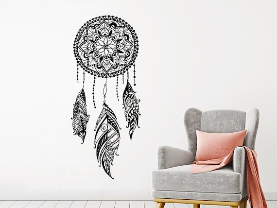 dream catcher wall decal dreamcatcher feathers night symbol | etsy