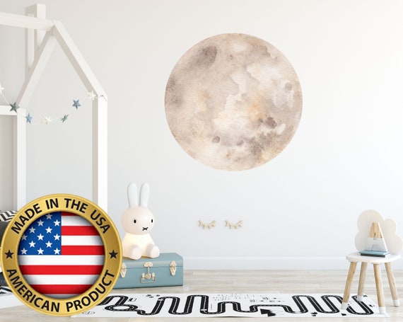 3d moon wall decal. watercolor moon nursery decals. space | etsy