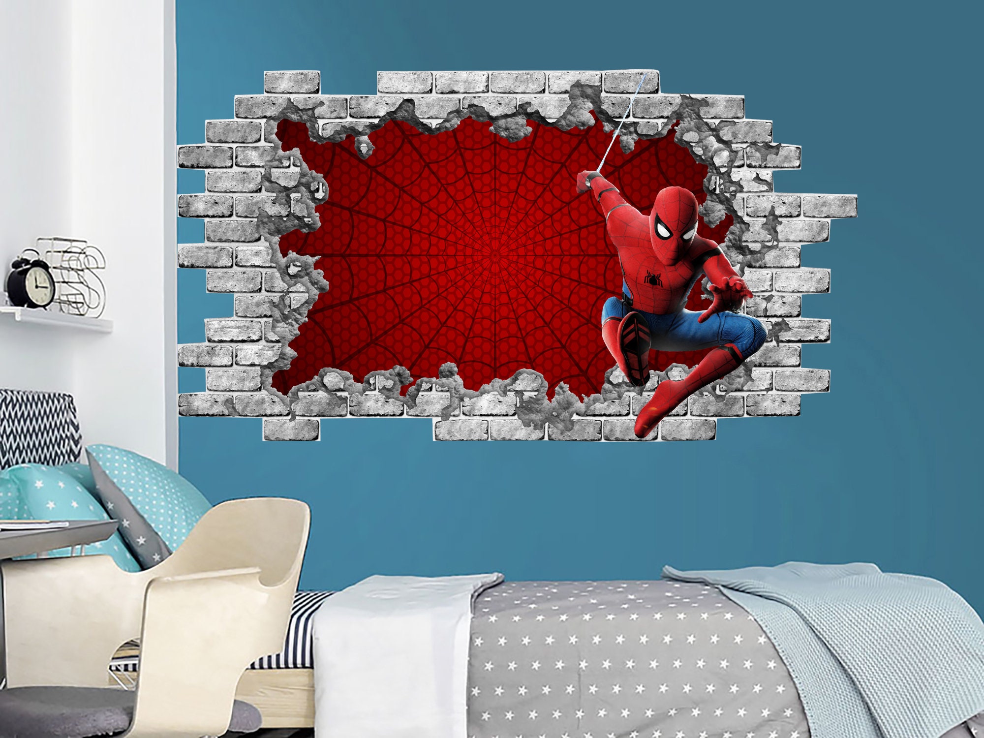 Spiderman 3d Wall Decal Hole In The Spider Man Mural Superhero Removable Vinyl Sticker Nursery Bedroom Decor Ns2130