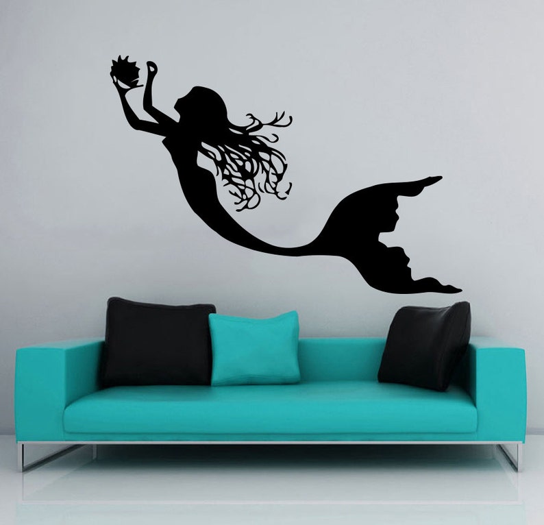 Wall Decal Mermaid Sea Shells Nautical Decor Vinyl Sticker Etsy