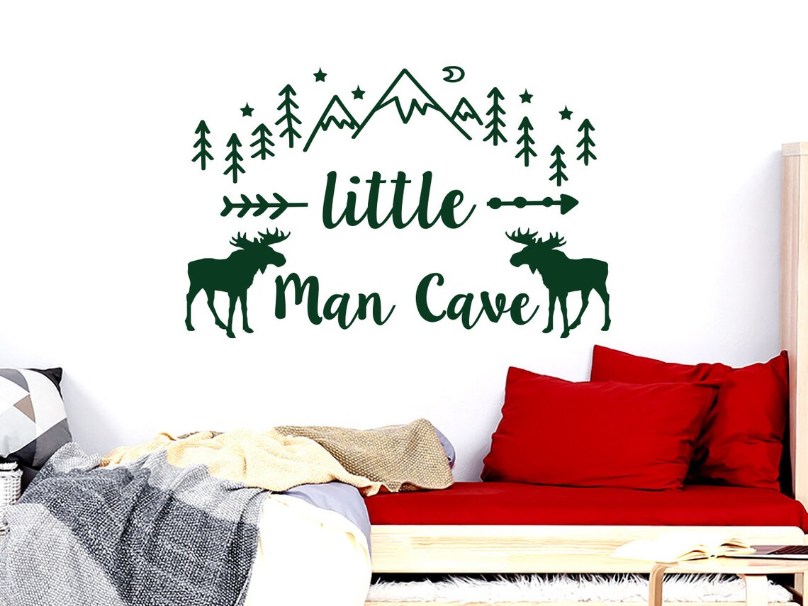 little-man-cave-wall-decals-woodland-nursery-bedroom-decal-etsy